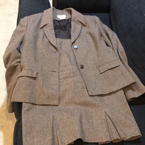 Worthington Brown Tweed Wool Blend Skirt Suit Pleated Hem Side Zip Lined-12 - Picture 14 of 16